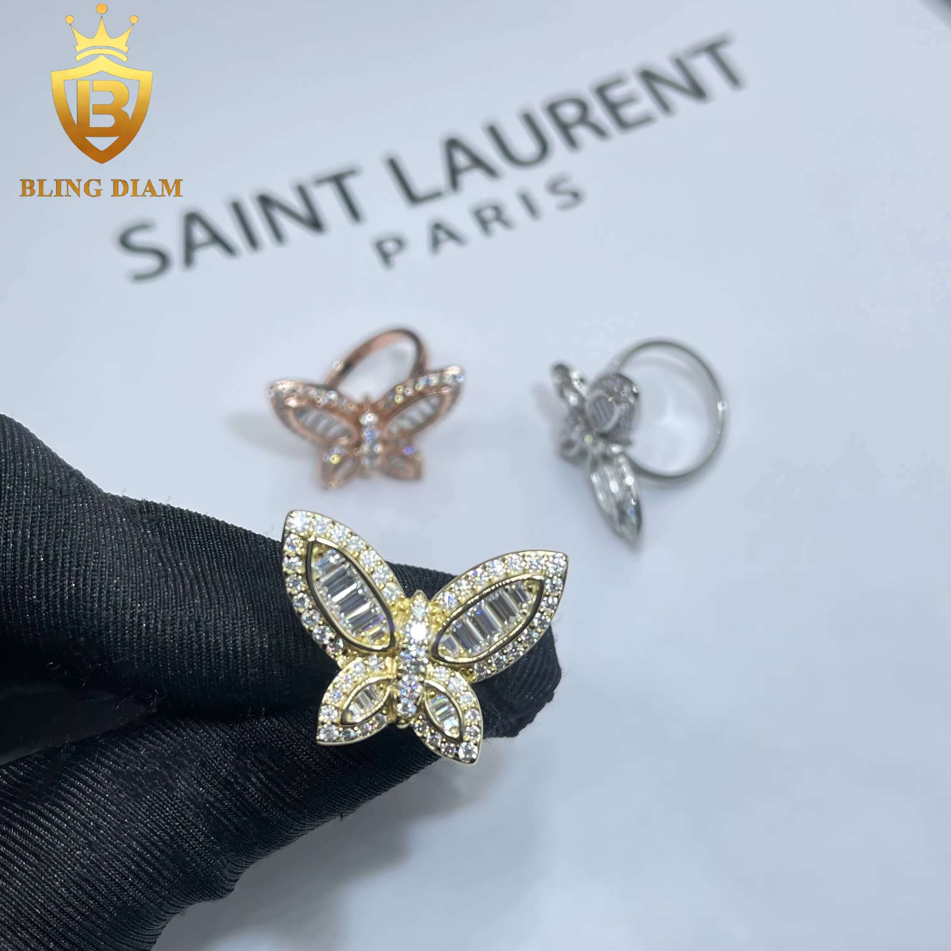 Fashion Jewelry VVS Moissanite Butterfly Rings Gift Female Luxury Elegant Style Mens 925 Solid Silver