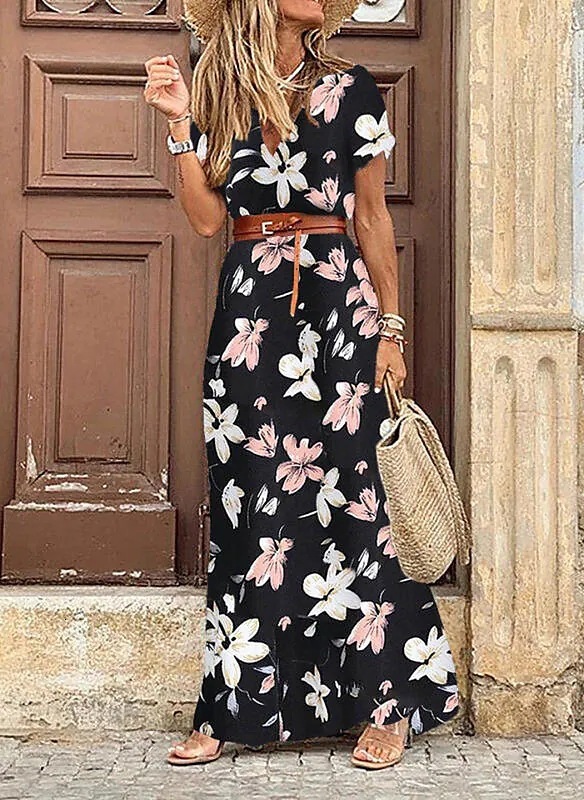 2020 womens fashion Bohemian V-neck Floral Dress