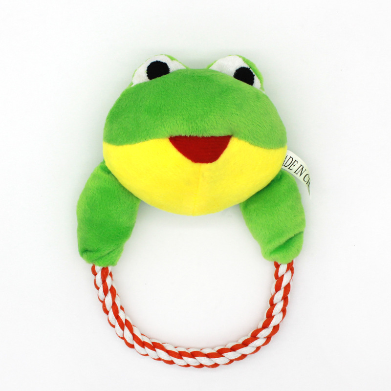 Squeaky Dog Toys, Tough Frog Dog Plush Toy with Nylon Rope Knot, Interactive Dog Toy, Built-in Squeaker Dog Stuffed Animals Chew Toy for Small, Medium