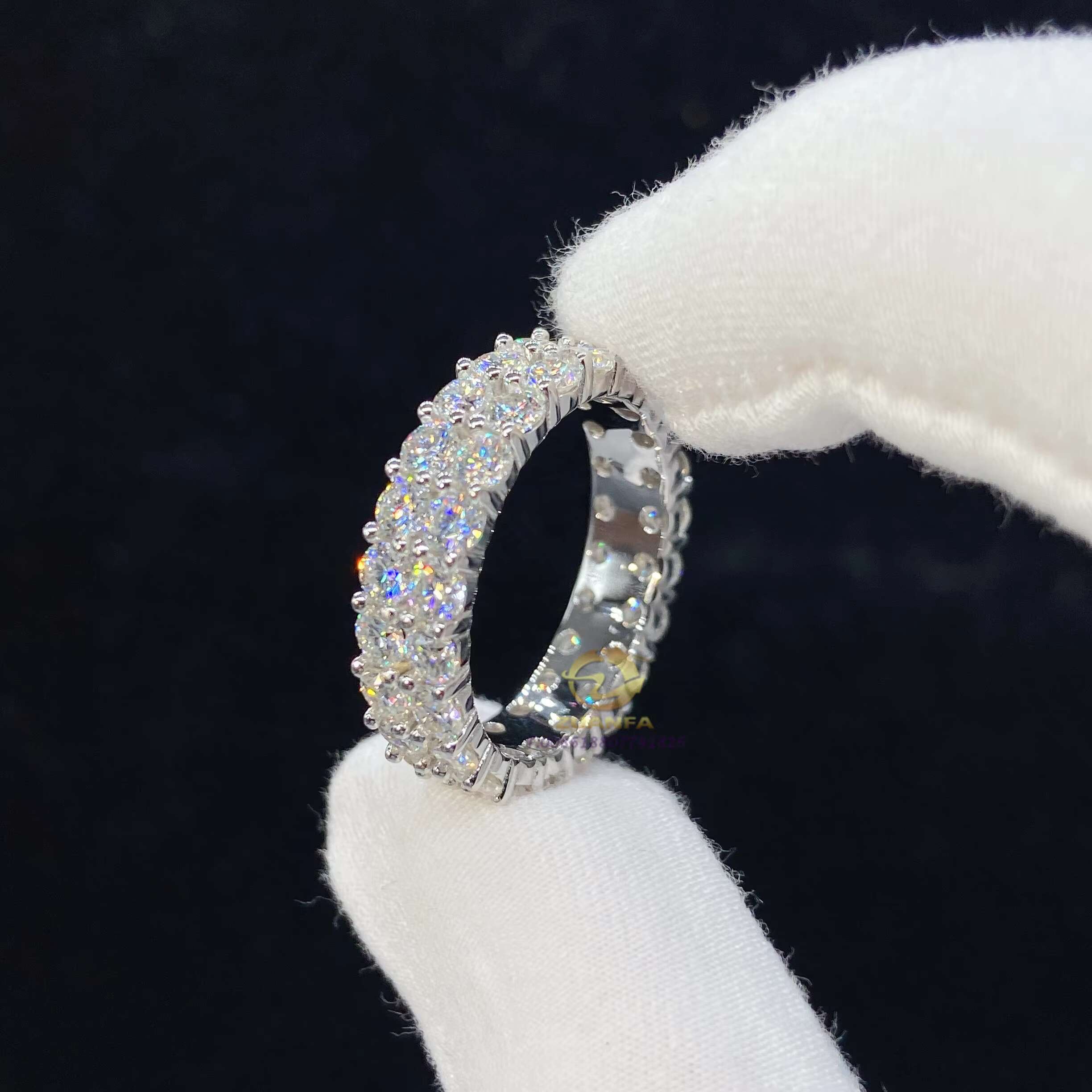 Wholesale Price 925 Sterling Silver Eternity Band Ring Iced Out VVS Moissanite or CZ Hip Hop Women Men Gold Ring