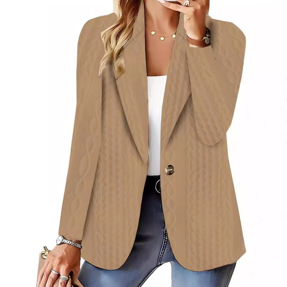 2024 autumn and winter fashion versatile solid color one button suit jacket for women