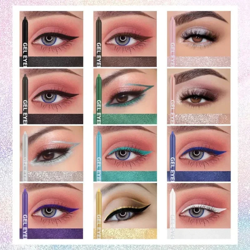 Gel eyeliner waterproof cosmetics 12 colored matte UV luminous pencil set makeup tool 250418