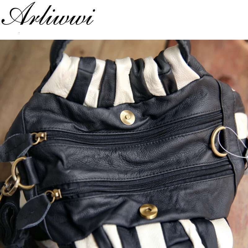 Arliwwi REAL LEATHER Tote Handbag For Women Genuine Cowhide Handmade Patchwork Elegant Cross Body Bags Lady Gj01