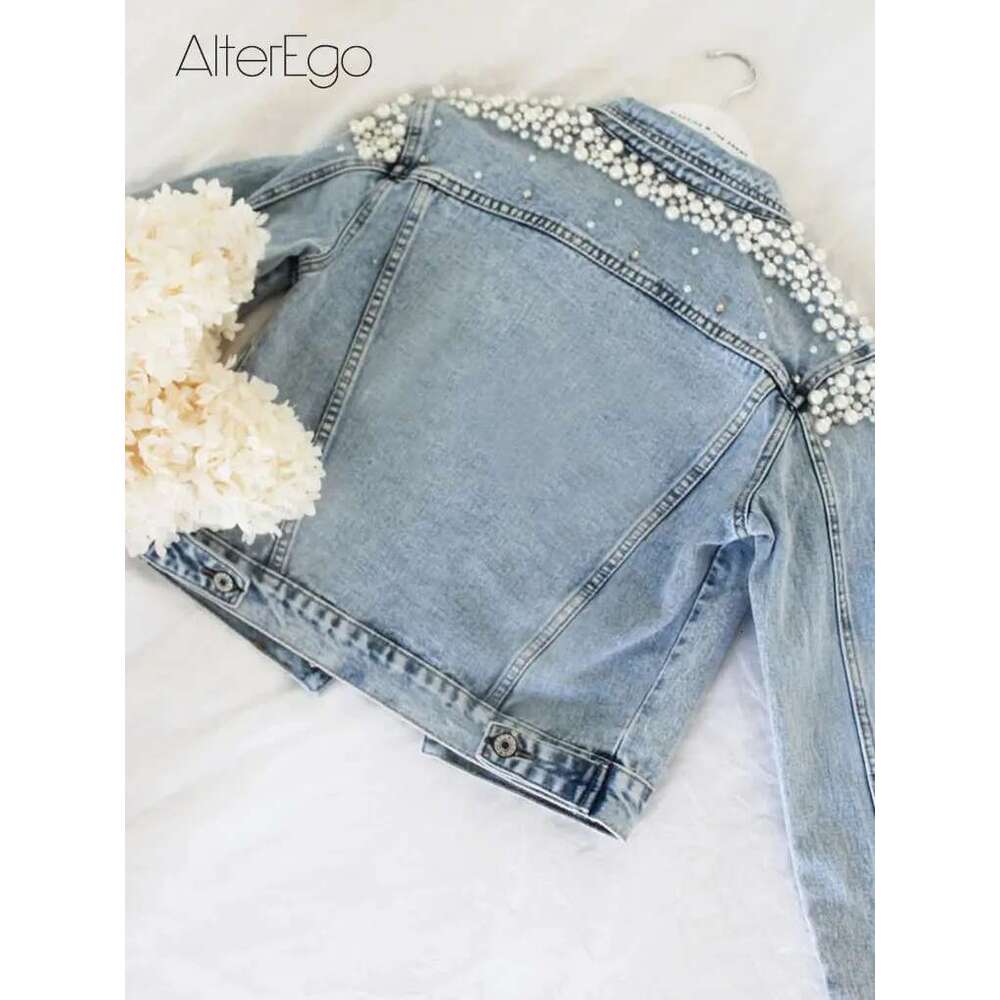Jean Jackets Bride Pearl Coat Bridal Pearls Coats Future Denim Outerwear Wedding Women's Clothing 2023 Solid Jacket