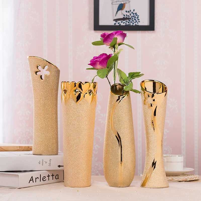 Luxury Europe Gold-Plated Ceramic Vase Home Decor Creative Design Porcelain Decorative Flower Vase For Wedding Decoration C2511245