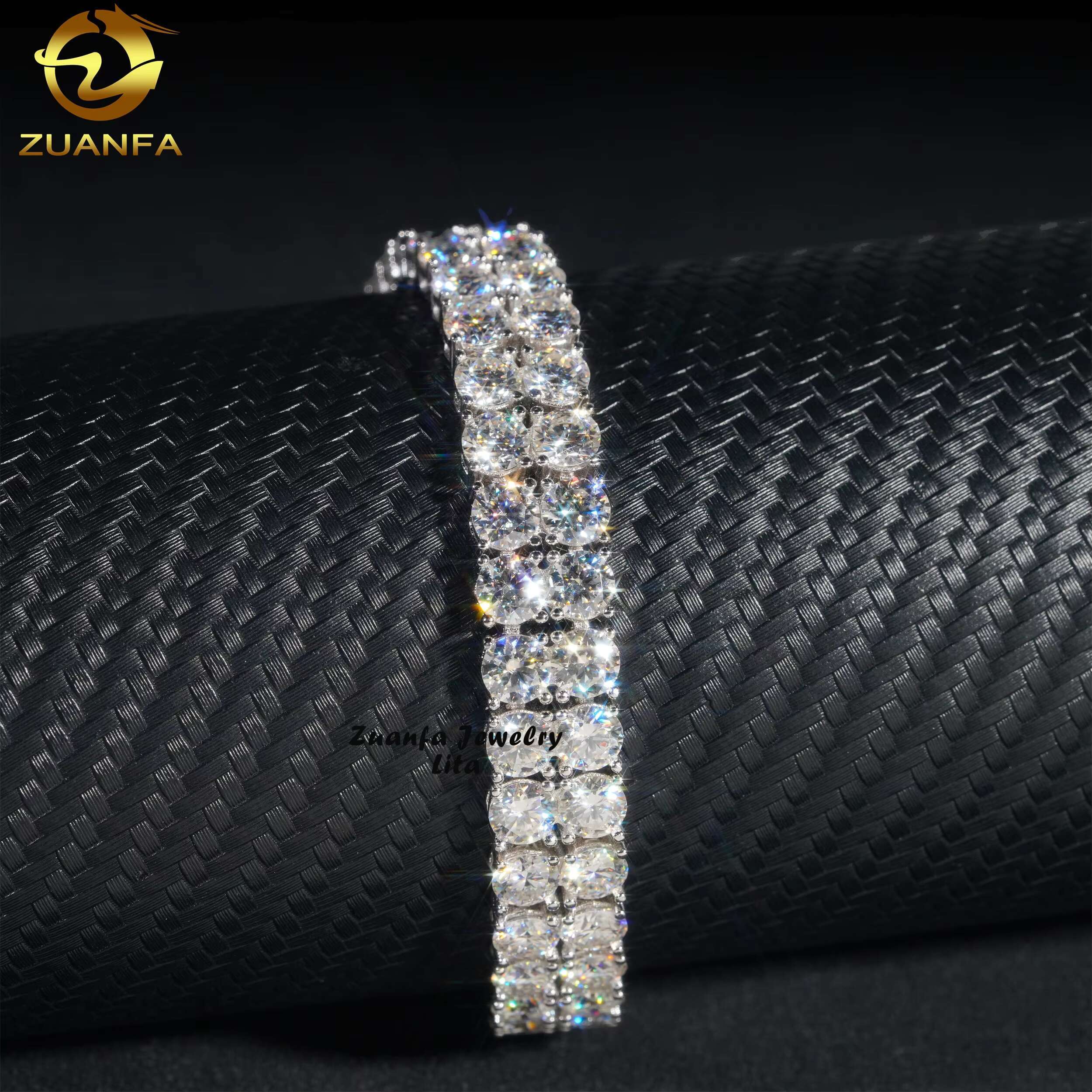 Hip Hop Rapper D Color VVS Diamond Silver Gold Plated 10mm Two Rows Moissanite Tennis Chain Bracelet