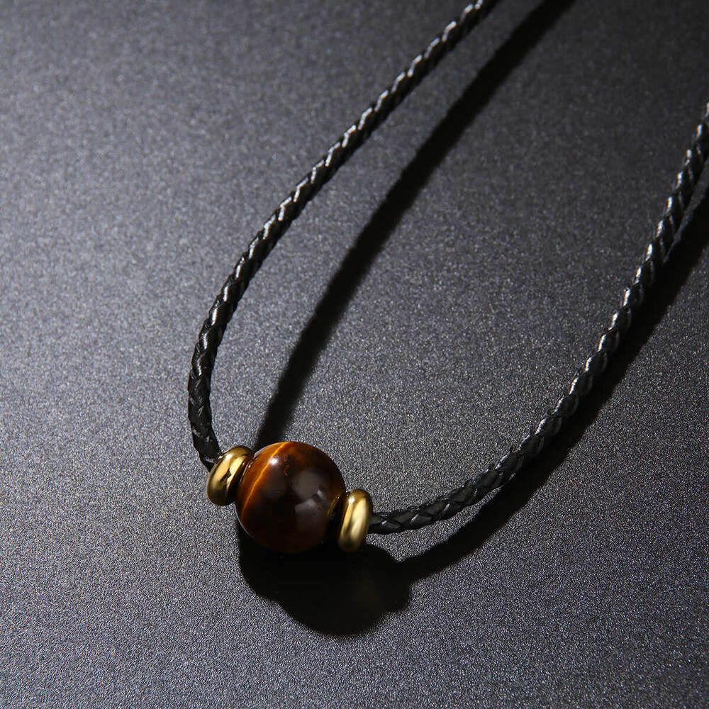 Hot selling Melad coffee color premium natural tiger eye stone bead necklace with simple style, light , niche collarbone chain