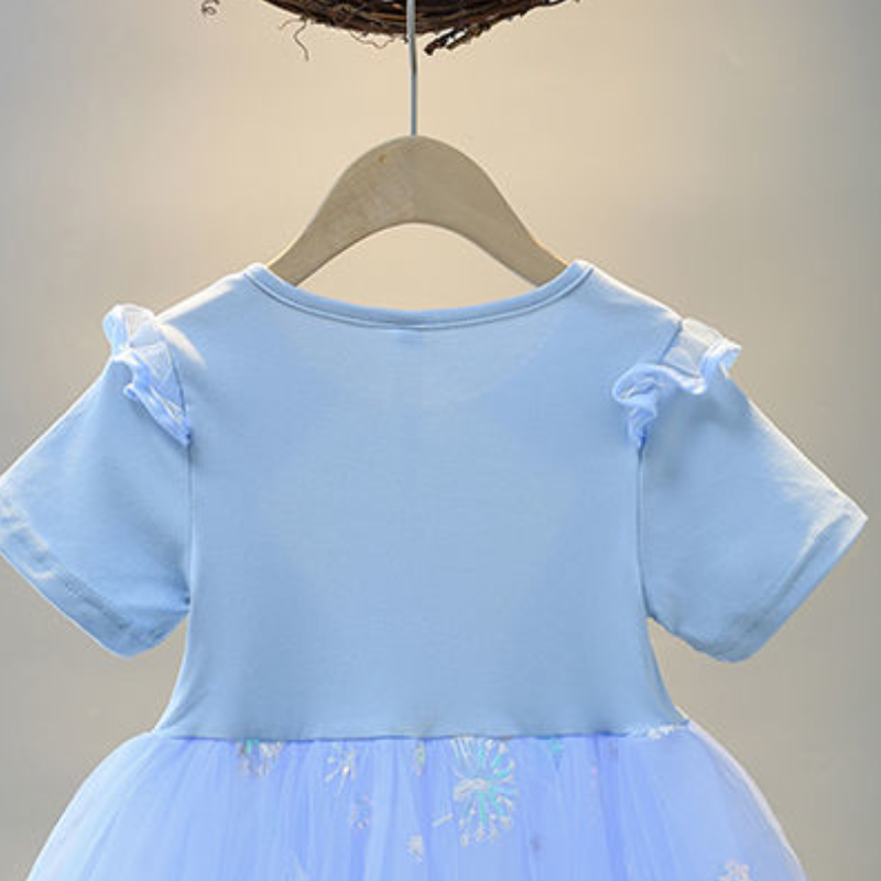 DISNEY kids designer clothes Frozen Elsa Princess Dress for Girls Summer Short Sleeve Baby Dress Children Net Dress Comfortable and soft.