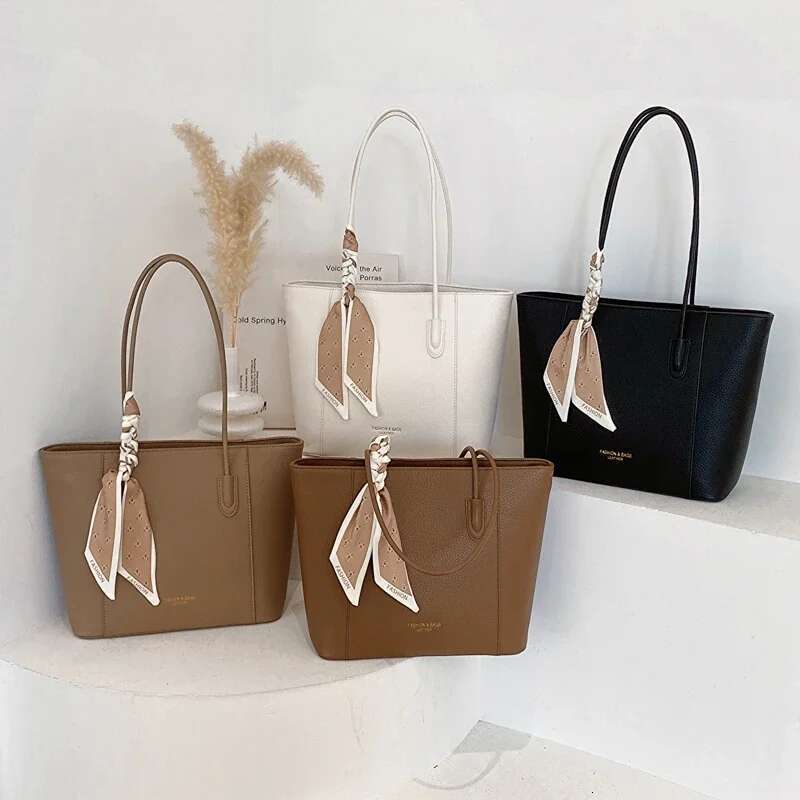 Designer Bag PU Solid Color 2025 High Quality Handbag Ribbon Zipper Trendy Fashion Shoulder Large Capacity Soft Versatile Tote Bag