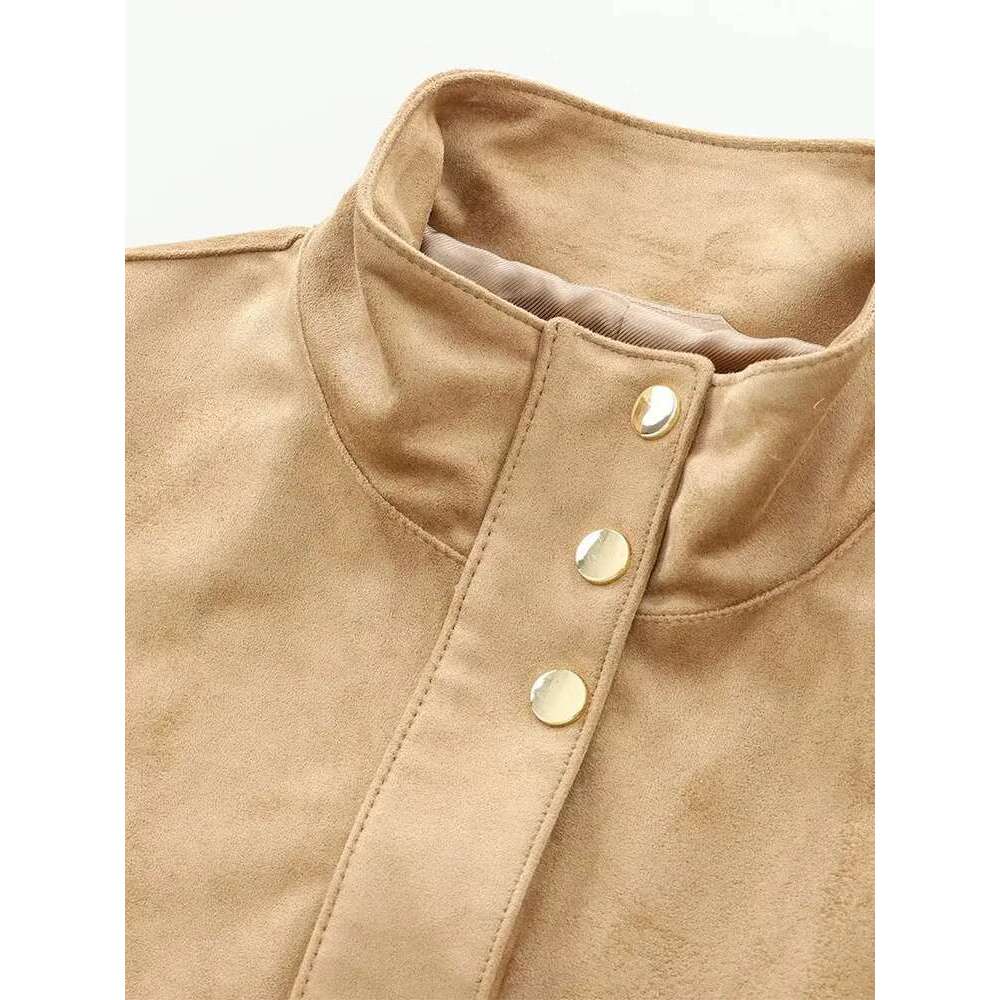 Designer Clothes Autumn New Women's Wear High-Quality Texture Fashionable All-Match Half-High Collar Long-Sleeved Suede Jacket