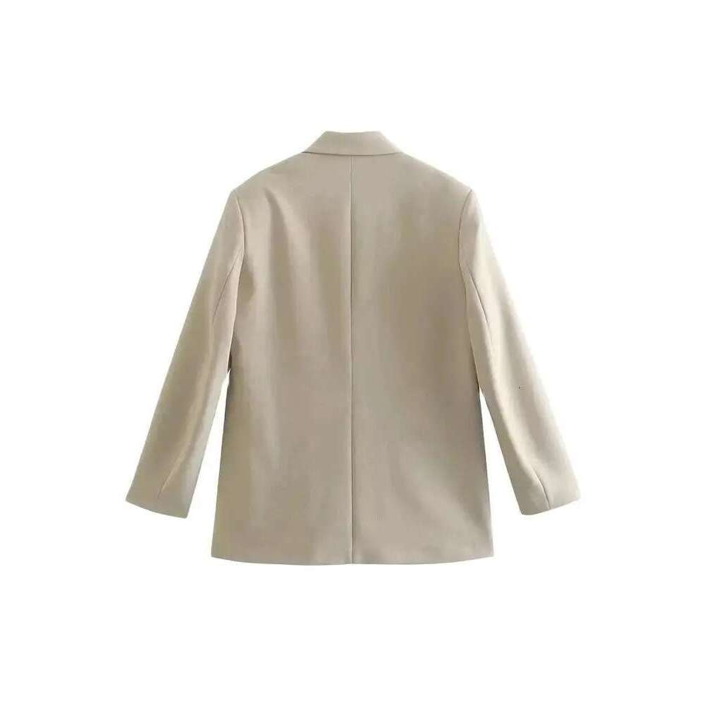 Designer Clothes TRZA Women Fashion Double Breasted Loose Fitting Blazer Coat Vintage Long Sleeve Pockets Female Outerwear Chic Veste Femme