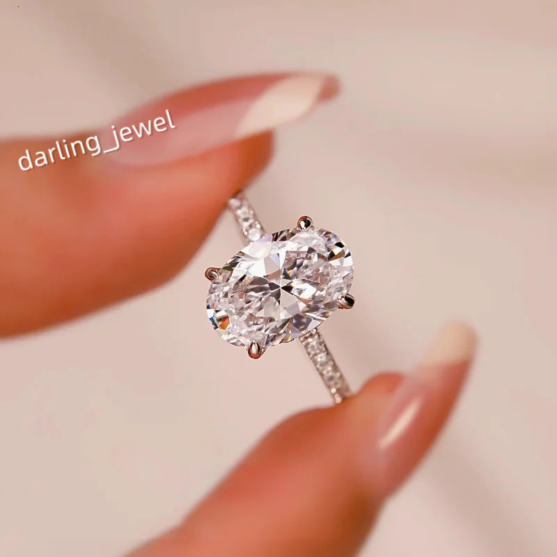 Anziw Classic Engagement Wedding Ring for Women S925 Silver Oval Cut 10x8mm 5A Cubic Zirconia Finger Ring Big Lab Diamond Band