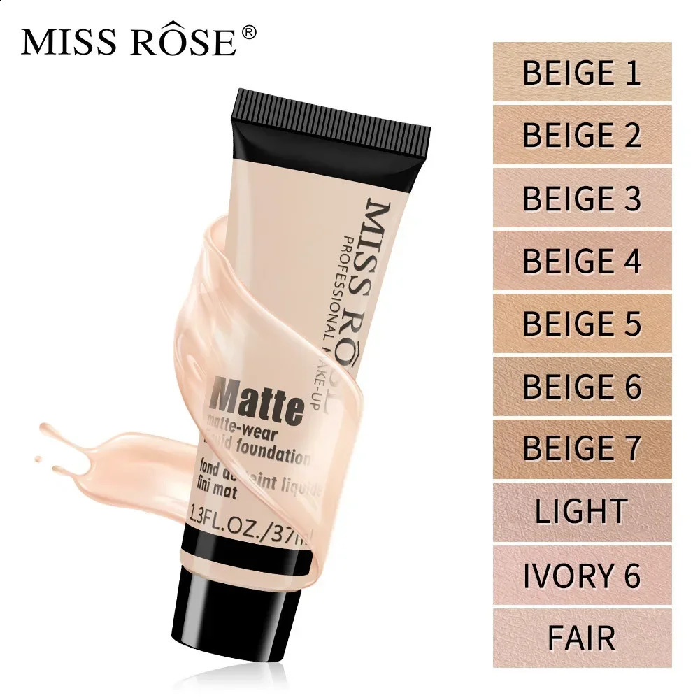 Miss Rose durable natural nude matte foundation makeup mineral pigment liquid concealer full coverage 250415