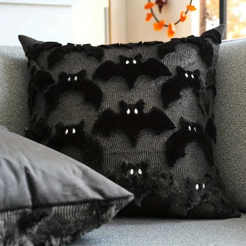 1pc 3D black bat plush throw pillow cover gothic dark spooky witch halloween decorative cushion cover no pillow core G251124