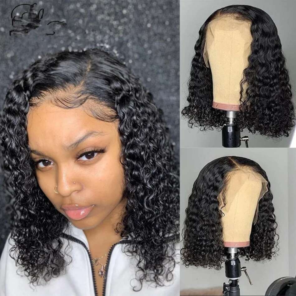 Deep Wave Front Short Bob Wig 13X4 4X4 Lace Frontal Wigs Brazilian Black Pre Plucked Curly Human Hair