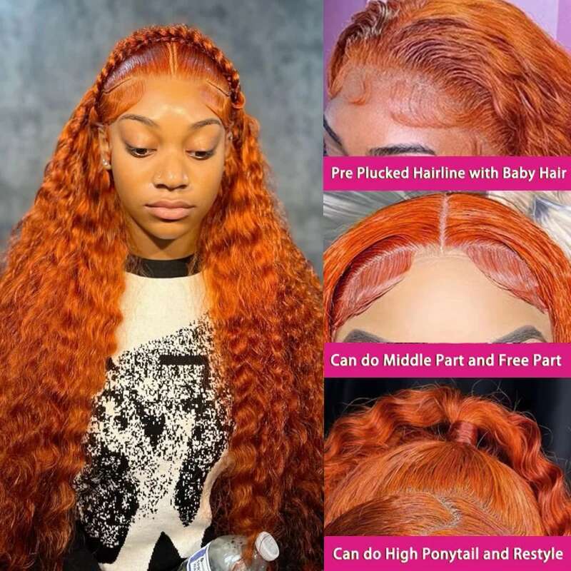 Water Wave Lace Front X X Colored Brazilian Human Hair Deep Curly Wigs Orange Ginger Tote Bag Tote Bag