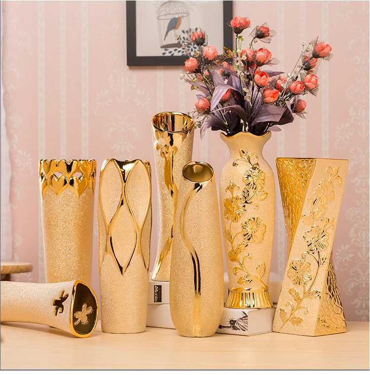 Luxury Europe Gold-Plated Ceramic Vase Home Decor Creative Design Porcelain Decorative Flower Vase For Wedding Decoration C2511245