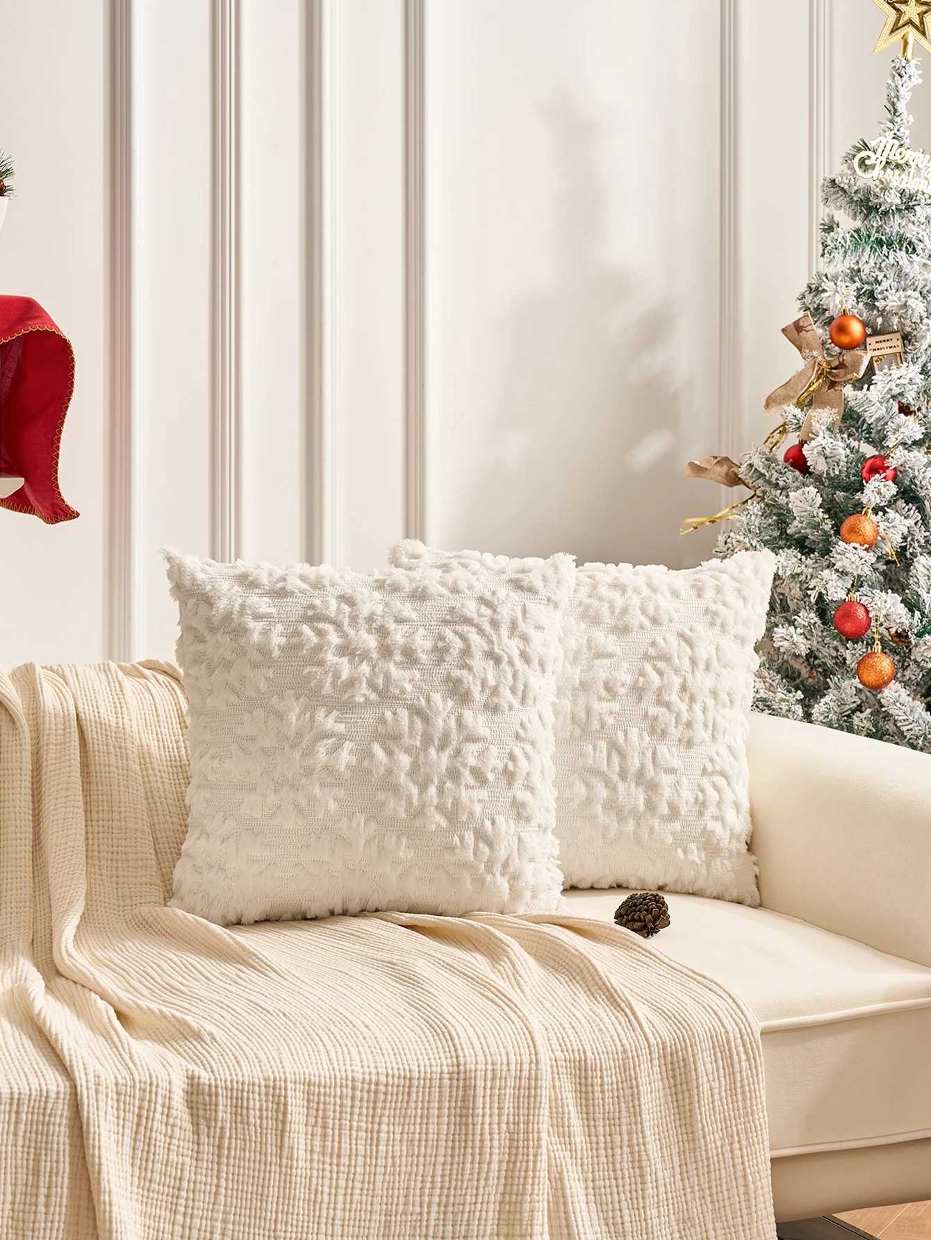 1pc Christmas Decorative Pillow Covers 16x16 Inch Set of 2 Soft Plush Faux Fur Jacquard Throw Pillows Pillowcases for Couch Sofa G251124