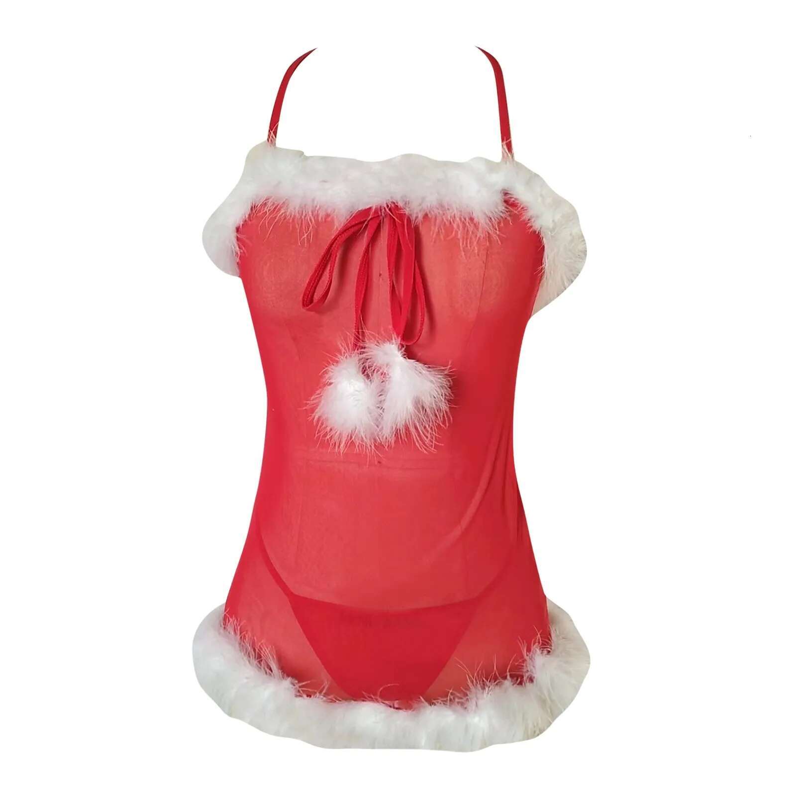 Dongdumaoyi Women S Christmas Net Hang Neck Strappy Skirt Sexy Pamas Fun Underwear Womens Gerie Set Cosplay Costume Santa Claus Set Women S Tight Unde