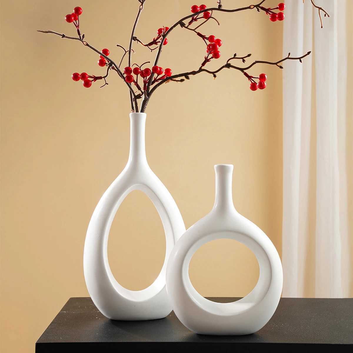 1PC white O-shaped resin vase in various sizes simple solid-color irregular-shaped decorative handicraft C251124