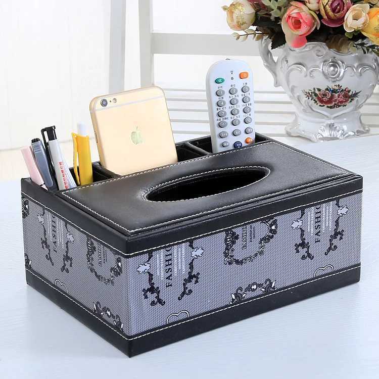European leather extraction tissue box household living room storage box remote control multi-function storage tissue boxM251124