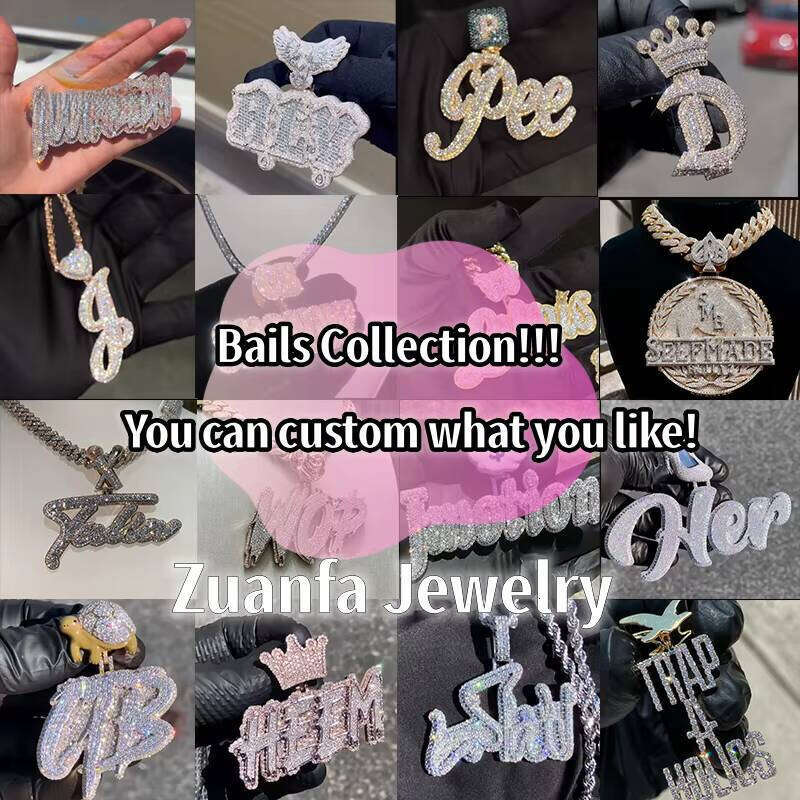 Hip Hop Jewelry Iced Out Letter Cuban Chain Sier Gray Stone Initial Pendant 71 - view 5