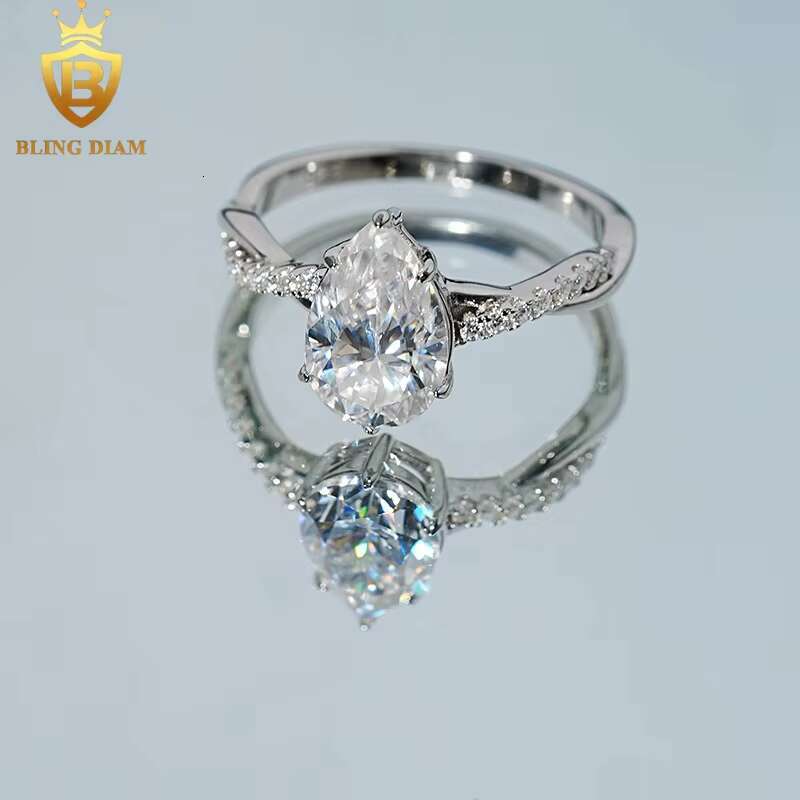 Fashion Jewelry Engagement Ring 925 Silver VVS Moissanite Diamond Pear Cut 7x11MM Wedding Rings Gift