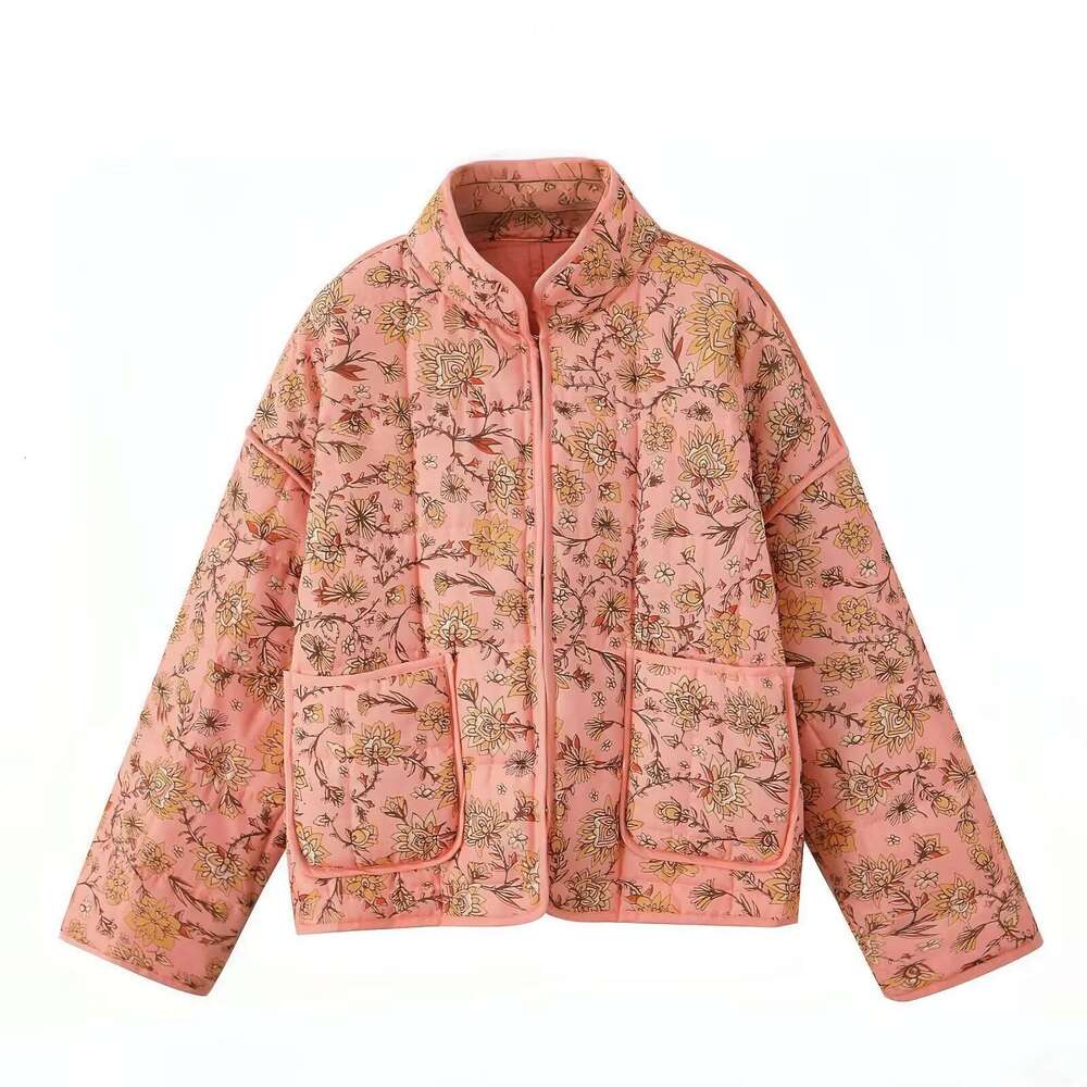 Designer Clothes Print Quilted Cotton Jacket Women Fashion Long Sleeved High Neck Coats Female Single Breasted Loose Coat Autumn New Outerwear