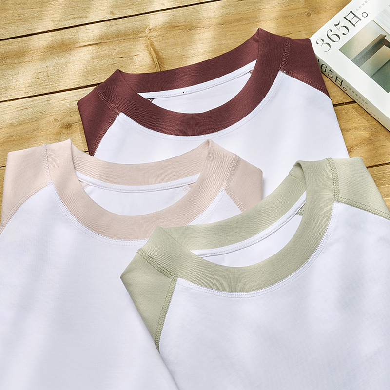 Pure Cotton 300G Raglan Sleeves T-Shirt With Youthful Contrasting Color Round Neck Top, Loose And Casual Short Sleeved Men's Summer