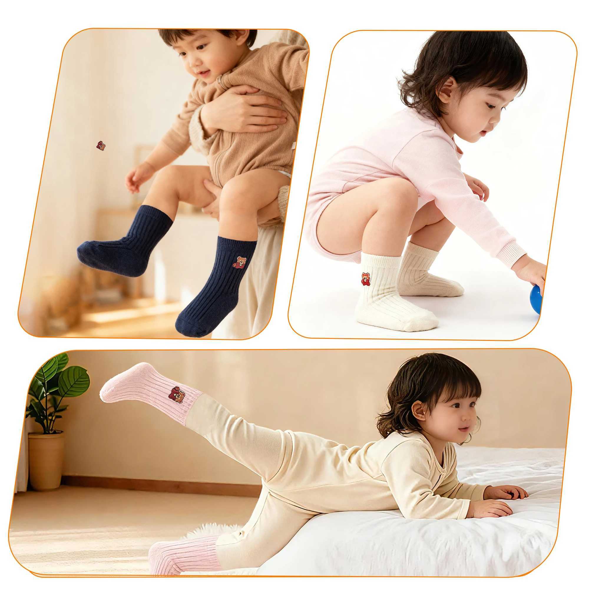 Kids Seamless Toe Socks Spring Autumn 10A Antibacterial Raccoon Pattern Striped Breathable Baby Mid-Calf Socks Toddler Soft Comf G251124