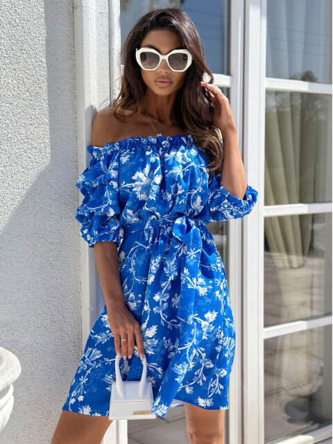 2023 Summer Simple One Shoulder Short Sleeve Printed Dress for Womens Wear