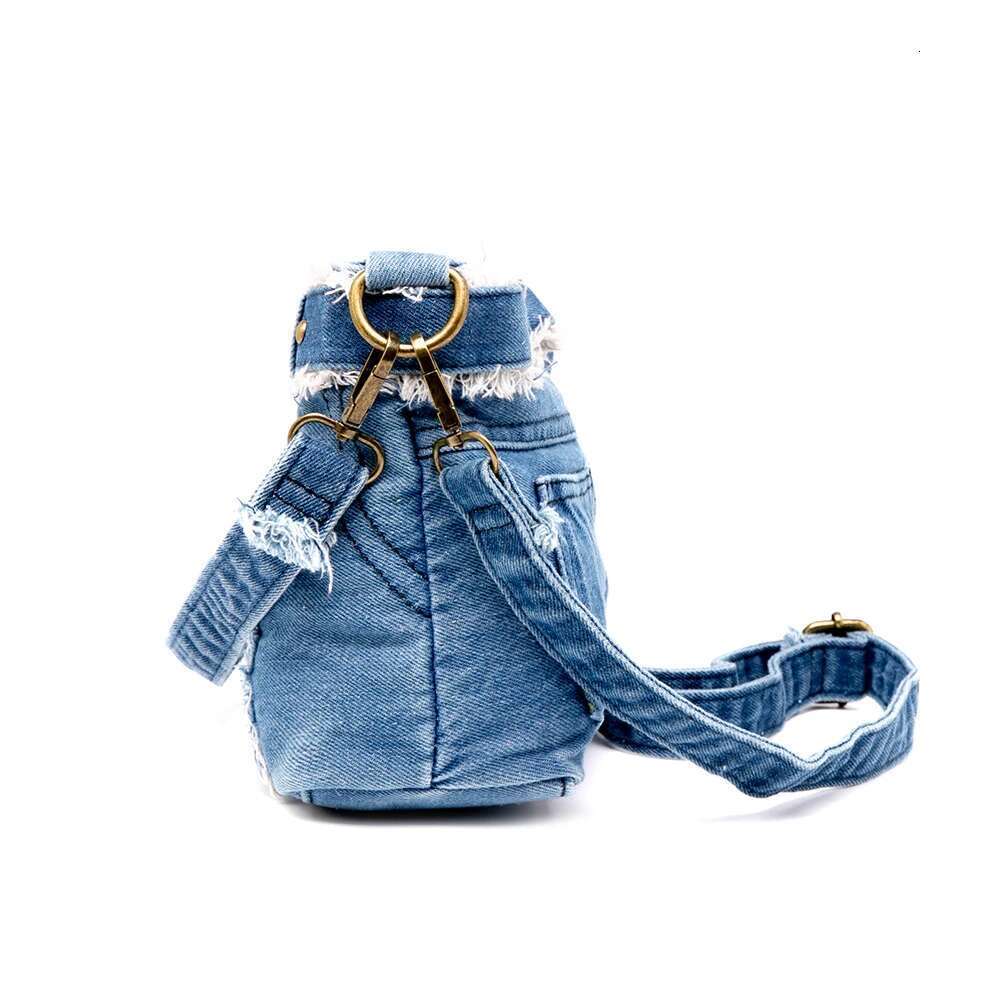 Leisurel Handbag Cool Cowboy Material Jeans Pocket With Metallic Rivets And Buckle Denim Cross Body Bag