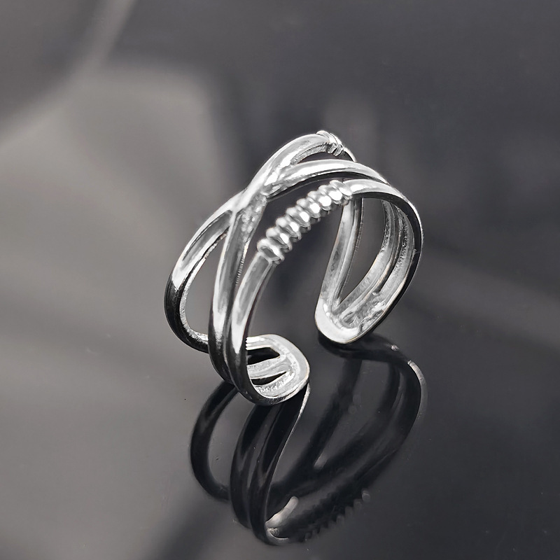 Top Source's new minimalist and elegant niche double-layer stainless steel open cross line adjustable ring ins for women