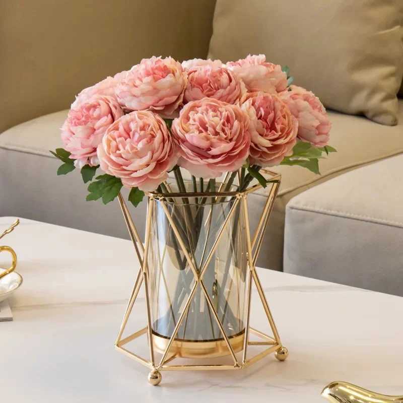 Hydroponic Wrought Iron Glass Vase - Luxury Geometric Style Dining Table Centerpiece Home Decor C251124
