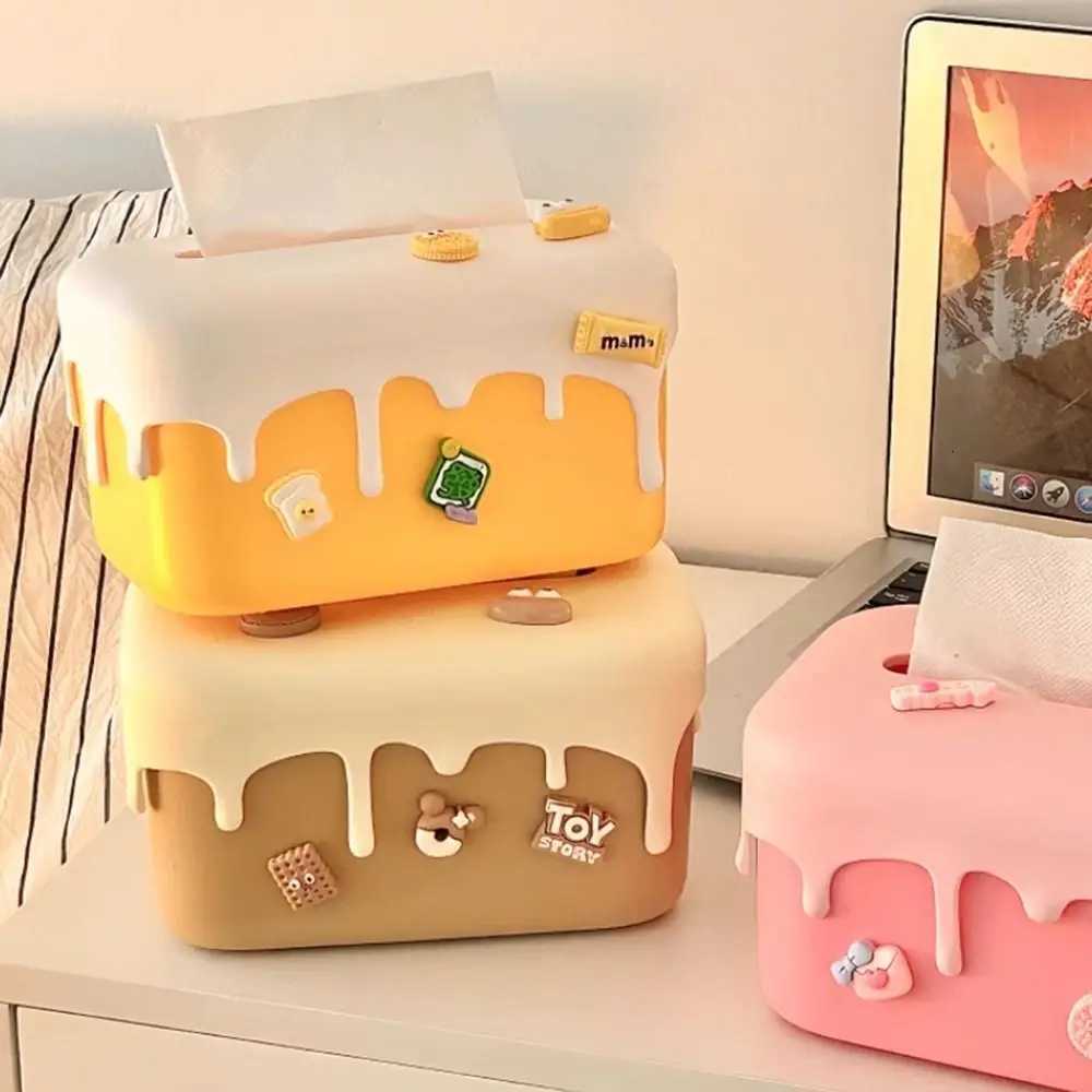 Cute Cream Tissue Box Table Tissue Storage Box Living Room Bathroom Available Spring Lift Paper boxM251124