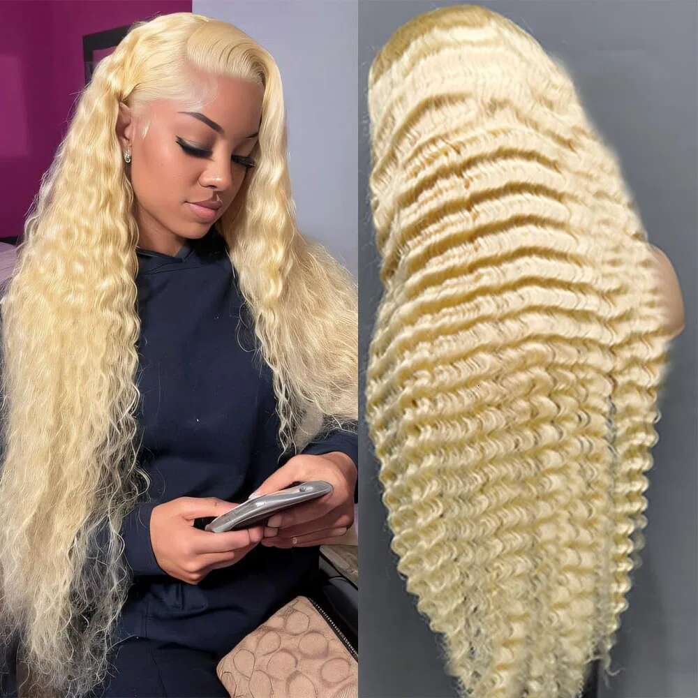 40 Inch Deep 613 Honey Blonde 13X4 Transparent Front Human Hair Wigs 13X6 HD Lace Frontal Curly Wave Wig Forwoman 250%