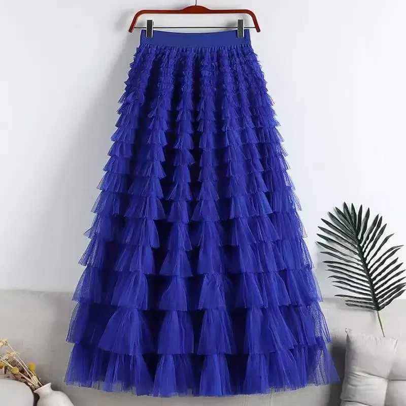 Chamliforve womens chiffon mesh skiing elegant elastic waist fairy long A-line Tutu skiing spring and summer long cake skiing M250424