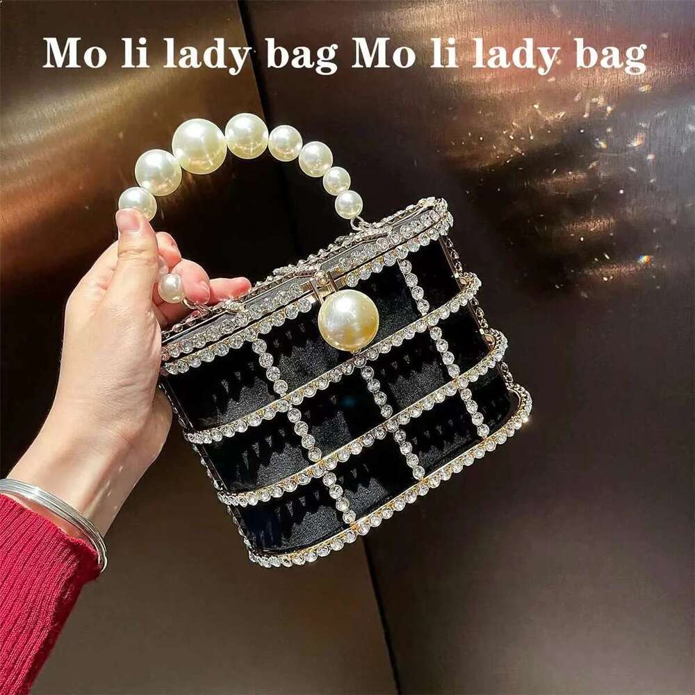 Designer Bag 2025 Crystal Shiny Dia Metal Cage Pearl Beaded Women Handbag Elegant Evening Wedding Party Clutch Purse Crossbody Bag Luxury Bag