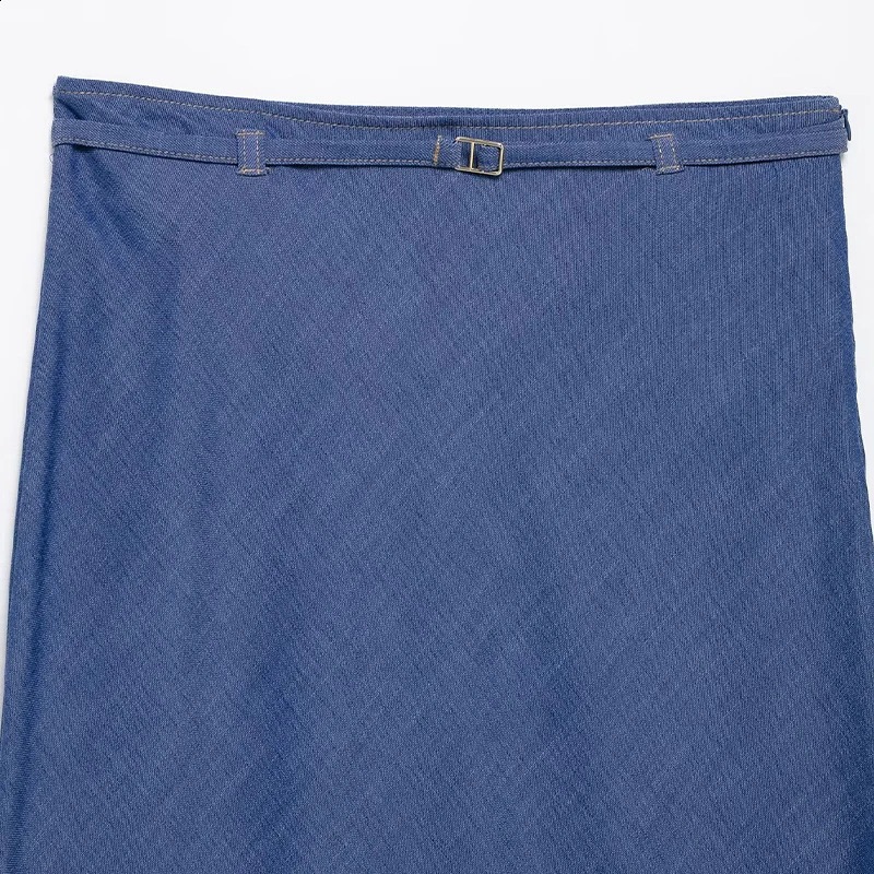 Willshela Womens Fashion Strap Denim Blue Side Zipper ALine Midi Ski Retro High Waist 250417
