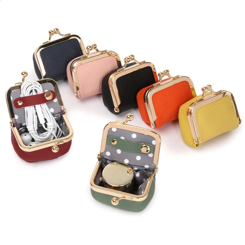 PU Leather Mini Coin Purse Solid Color Kiss Lock Change Pouch Casual Style Small Storage Bag For Women R250424