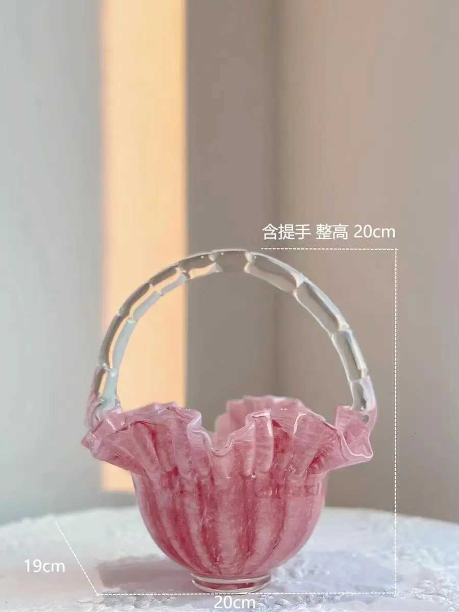 Vase Light Luxury Glass Vase Solid Color Folded Skirt Edge Small Basket Fruit Flower Basket Home Exquisite Fashion Ornament C251124