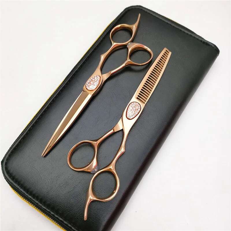440C Gold Plating 3D Hairdressing Gypsophila screws 6.0Inch Salon Barber Professional Hair-cutting Scissors Set