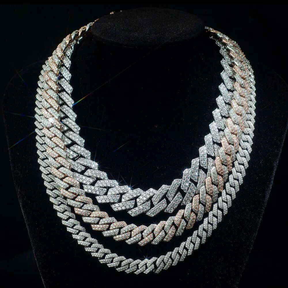 Custom Iced Out Sterg Pendant Moissanite Dia Designer Fashion Necklaces Sier Miami Cuban Chain GRA 14mm 2 Rows Gold Hip Hop Necklace Jewelry for Men