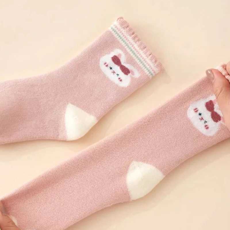 5Pairs Kids Girl Winter Warm Socks Pink Rabbit Plush Sock Thick Velvet Anti-Cold Baby Footwear 0-8Year Children Middle Tube Sock G251124