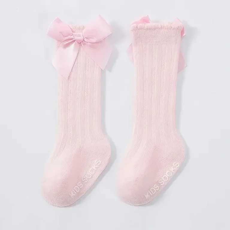 Girls Solid Crew Socks With Bowknot Comfy Breathable Casual Soft Socks For Kids Outdoor Activities G251124