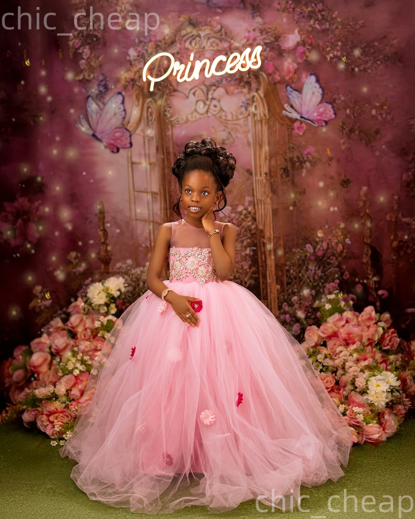 2026 Pink A-line Flower Girl Dresses Applique Crystals Sheer Neck Tulle Flowers Little Girl Christmas Peageant Birthday Christening Tutu Dress Gowns Z