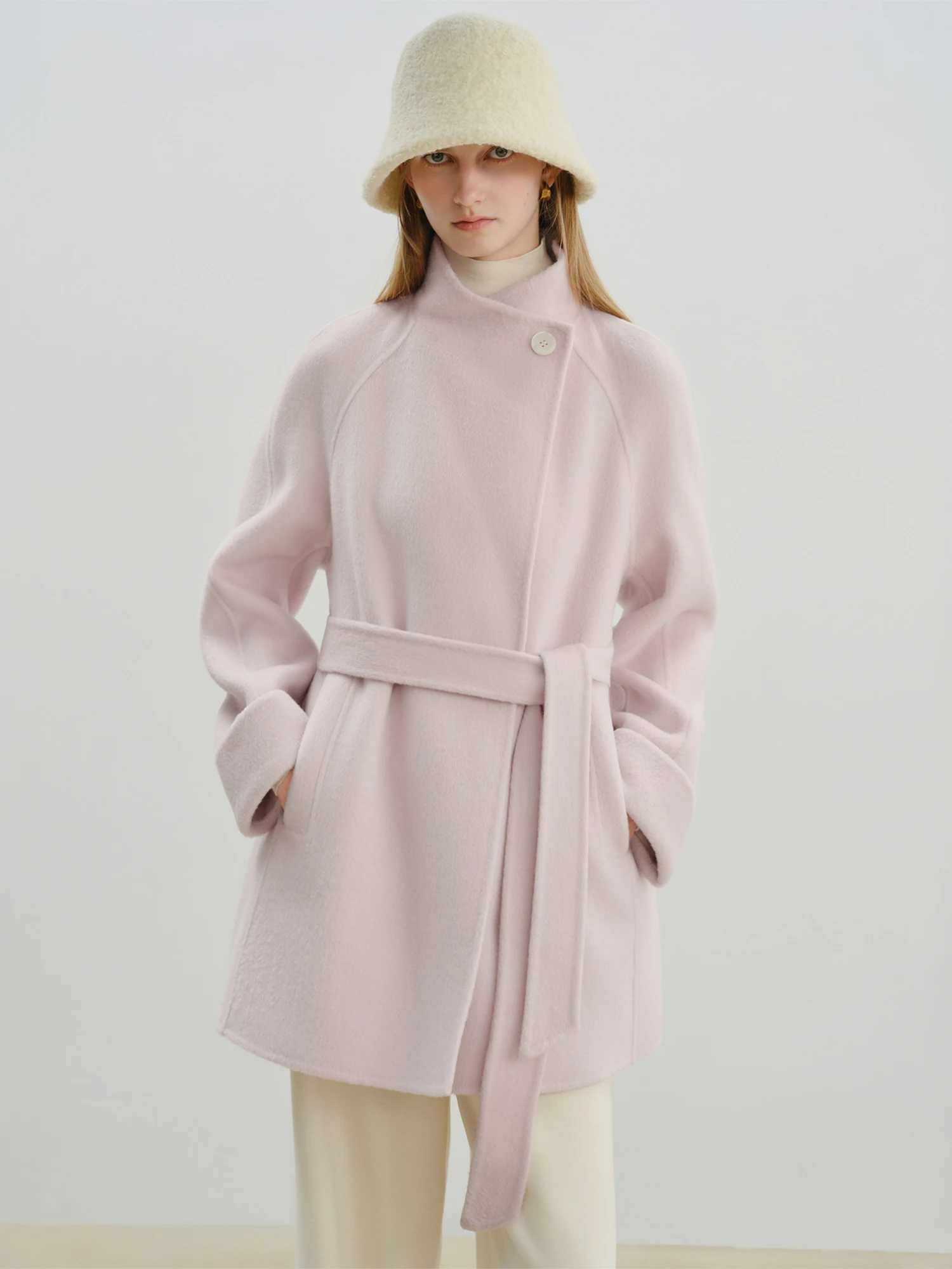 ZIQIAO 2025 New Arrival Chic Double Sided Camel Wool Blend Coat Elegant Short Jacket with College-Inspired Design Autumn Winter J251124