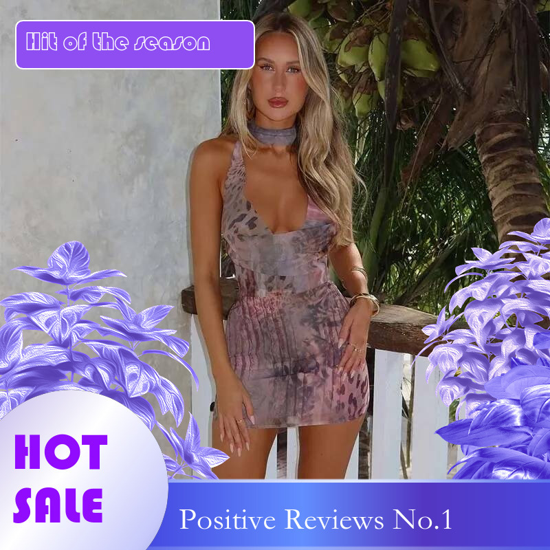 Dongdumaoyi Townlike Print Slim Bodycon Dress Women Halter Mini Spring Summer Backless Nightclub Sexy Party Dresses Scarf
