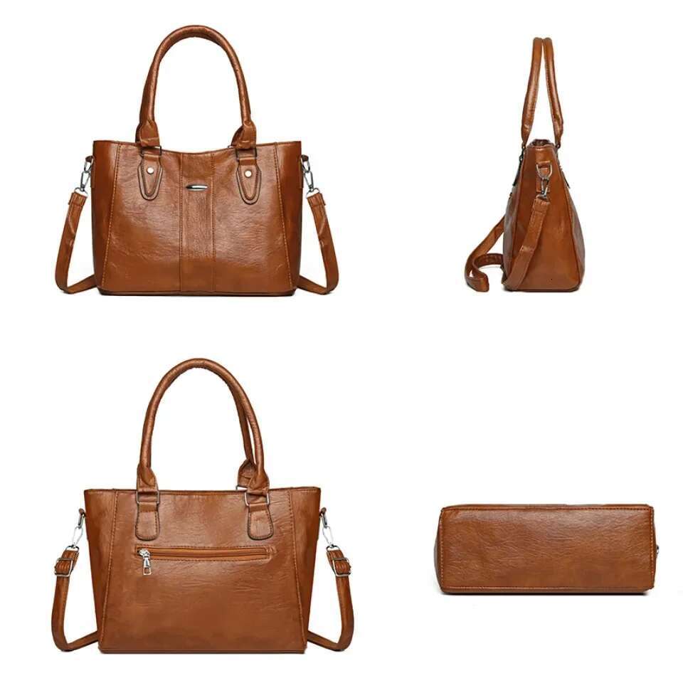 New Soft Leather Handbag For Women Vintage Shoulder Tote Bag Designer Ladies Large Capacity Purse Commute Bags Sac A Main