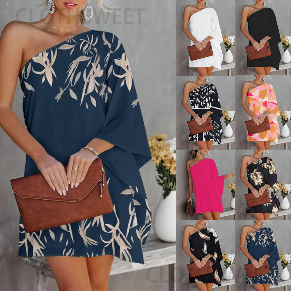 Spring / summer 2022 new positioning print gradient one shoulder casual dress